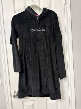 bebe Black Hooded Nightgown with Rhinestone Logo
